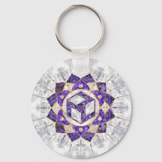 Antahkarana in Lotus Mandala- Amethyst and Pearl Nyckelring (Framsida)