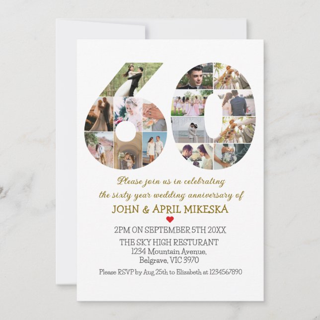 Antal 60-Anpassningsbars fotominnesdag i Bröllop Inbjudningar (Framsida)