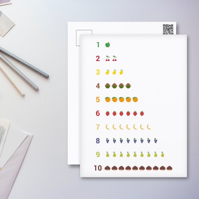 Antal inlärningar till 10 med vykort för frukt (Learning Count to 10 with fruits Postcard)