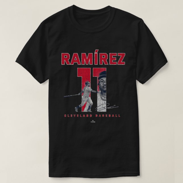 Antal och Porträtt Jose Ramirez Cleveland MLBPA T Shirt (Design framsida)