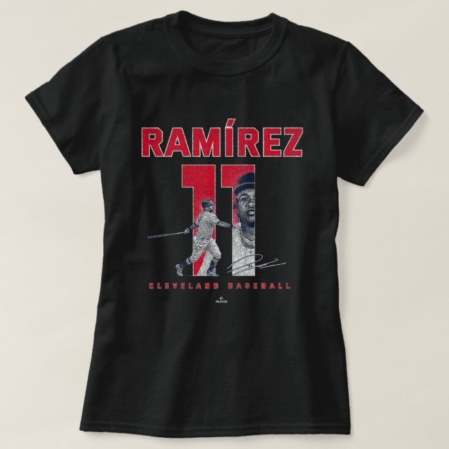 Antal och Porträtt Jose Ramirez Cleveland MLBPA T Shirt (Design framsida)