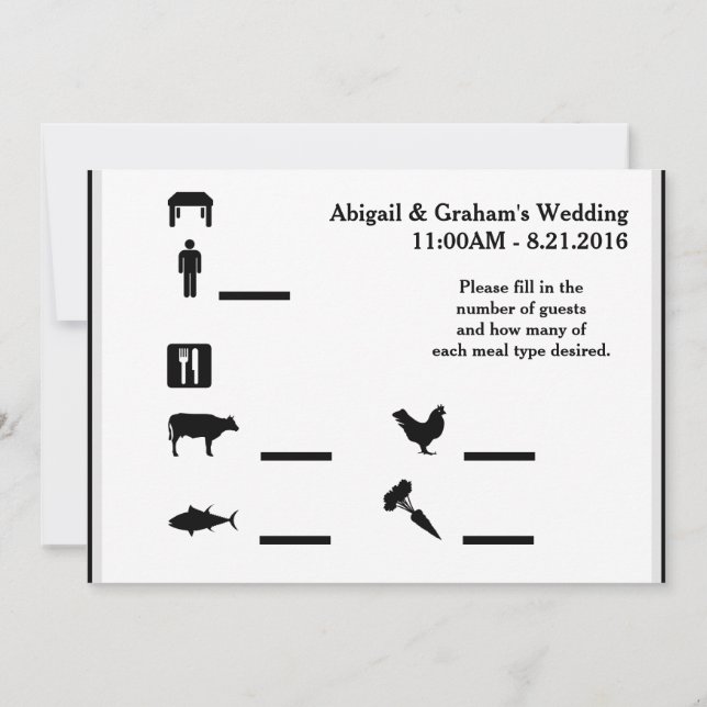 Antal RSVP-gäster och måltidsalternativ Inbjudningar (Baksida)