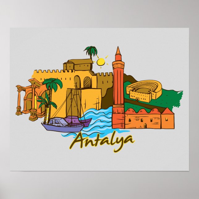 Antalya, Berömd City i Turkiet Poster (Framsidan)