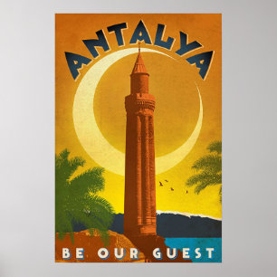 Antalya sommar, Turkiet, Medelhavet, vintage Poster