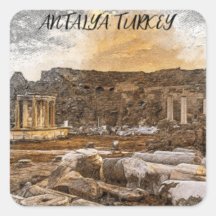 Antalya Turkey Ancient Travel Fyrkantigt Klistermärke