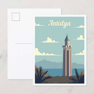Antalya Turkey Art Travel Illustration Vykort