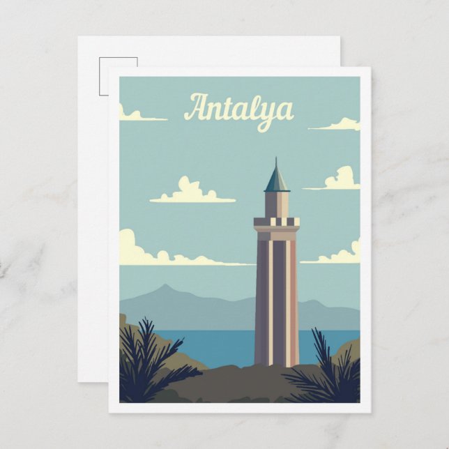 Antalya Turkey Art Travel Illustration Vykort (Fram/baksida)