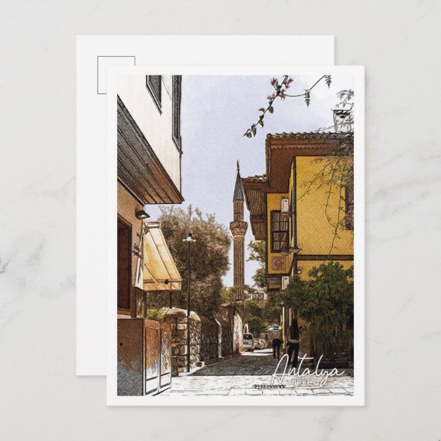 Antalya Turkey Bevackra Färg Pencil City Vykort (Fram/baksida)