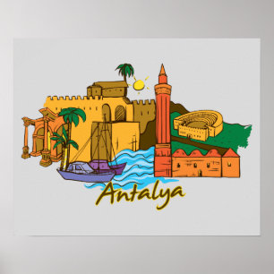 Antalya, Turkiet Berömd City Poster