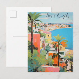 Antalya Turkiet Resa Stad Målning Estetik Vykort