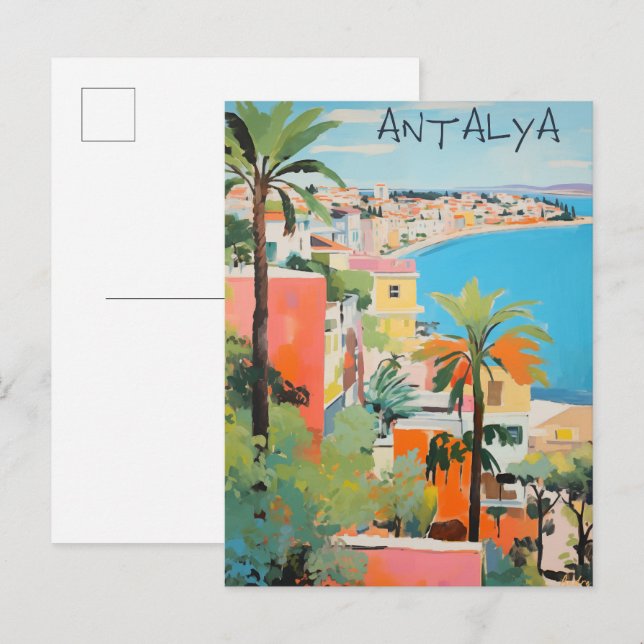Antalya Turkiet Resa Stad Målning Estetik Vykort (Fram/baksida)
