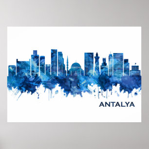 Antalya Turkiet Skyline Blue Poster