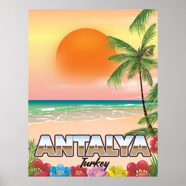 Antalya Turkiet strand reseinformation affisch (Framsidan)