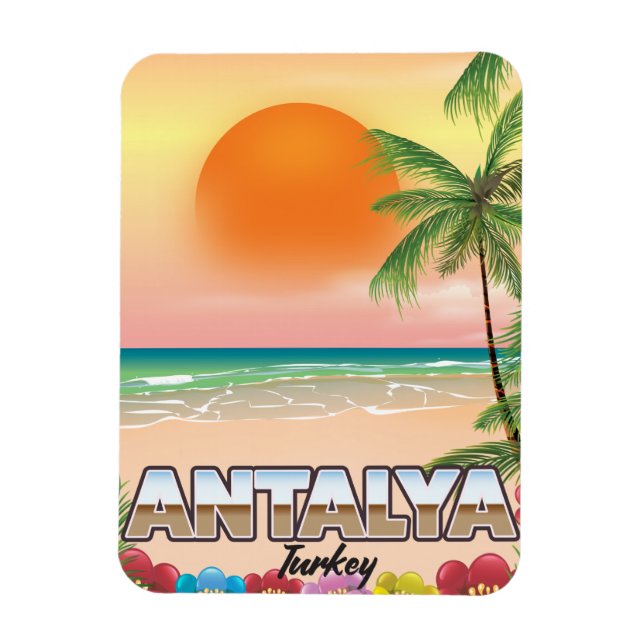 Antalya Turkiet strand reseinformation affisch Magnet (Vertikal)