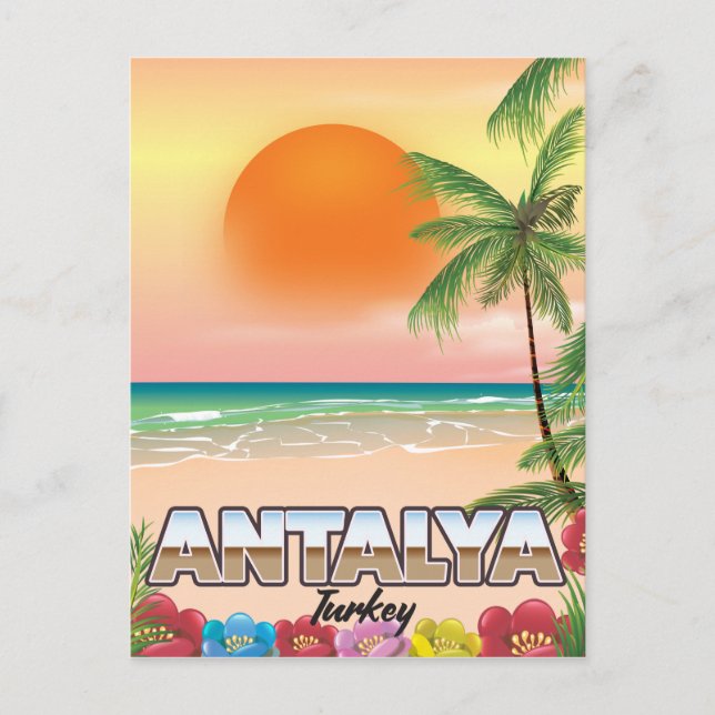 Antalya Turkiet strand resoraffisch Vykort (Framsida)