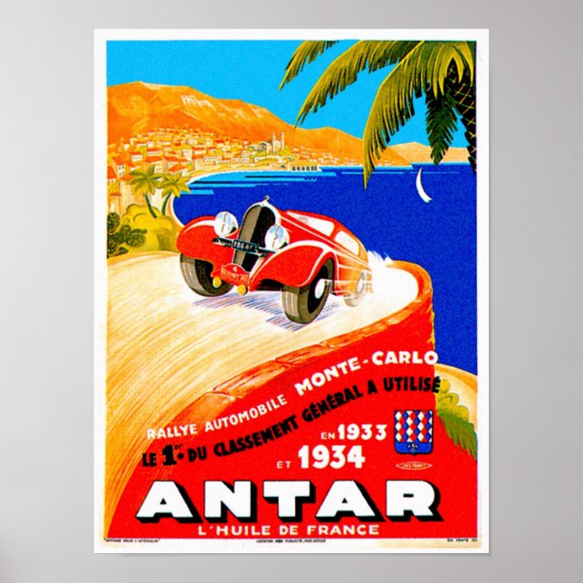 Antar Gas ~ Vintage Auto Road Tävling Ad Poster (Framsidan)