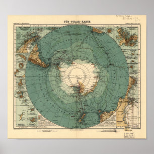 Antarctica Antique Atlas Karta från 1912 Poster