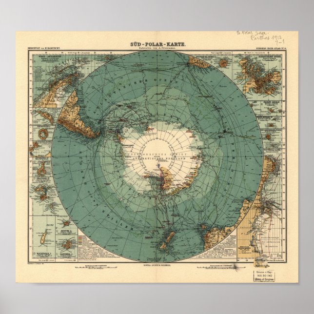 Antarctica Antique Atlas Karta från 1912 Poster (Framsidan)