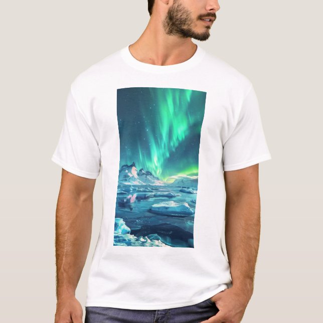 Antarctica Aurora Borealis Real Panoramic Horizont T Shirt (Framsida)