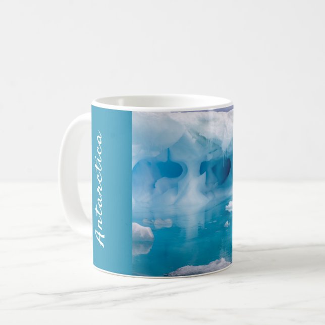 Antarctica iceberg-foto med text kaffemugg (Framsida vänster)