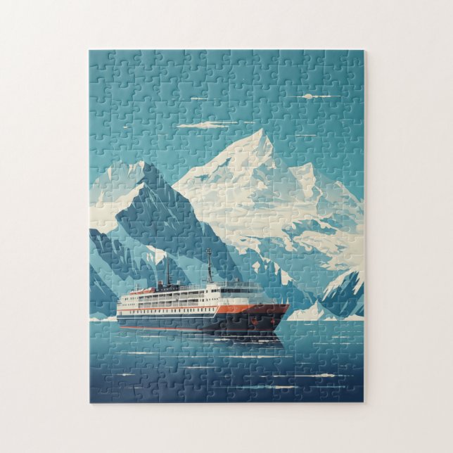 Antarctica Iceberg och Frakt Retro Travel Poster Pussel (Vertikal)