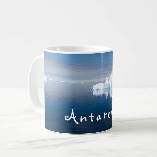 Antarctica liggande flytande isfoto med text kaffemugg (Framsida vänster)