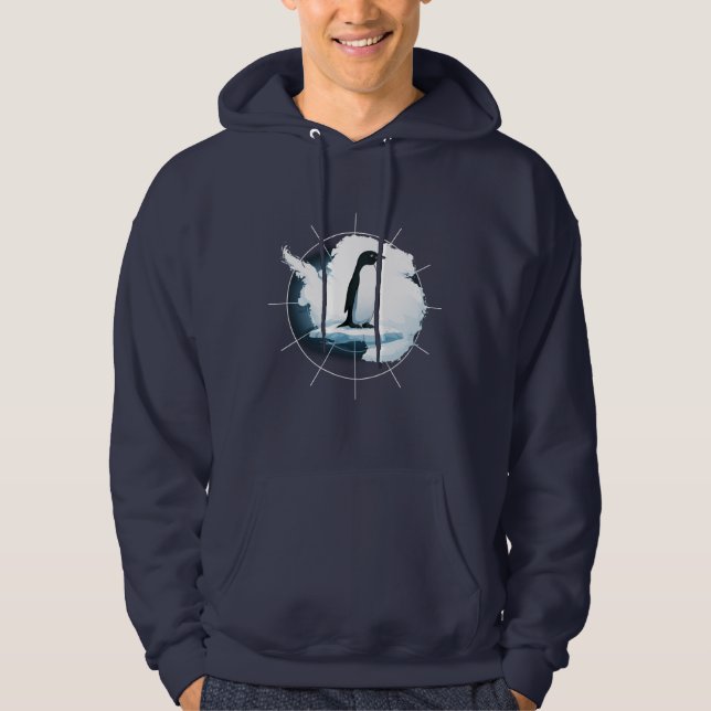 Antarctica Penguin Emblem – Polar Explorer Design Hoodie (Framsida)