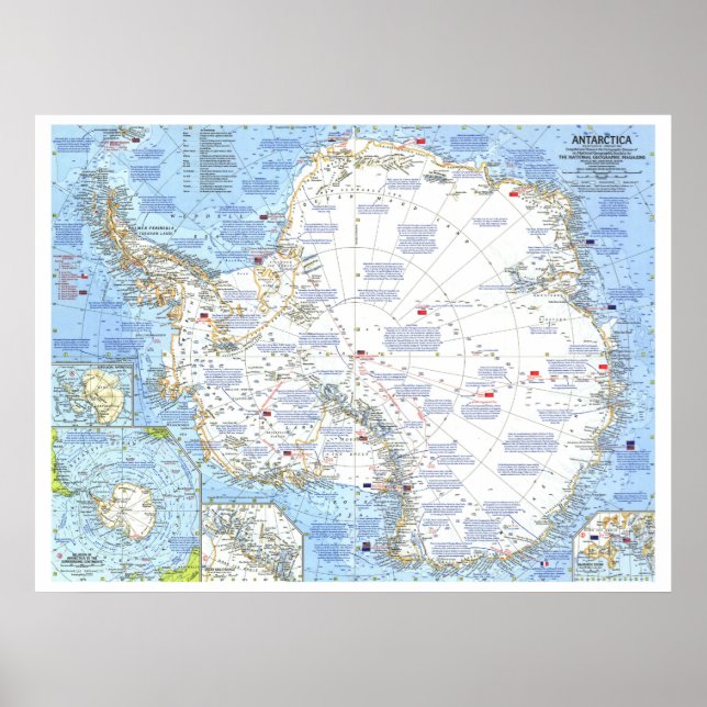 " Antarktis: 1963 Detaljerad KARTA ... Poster (Framsidan)