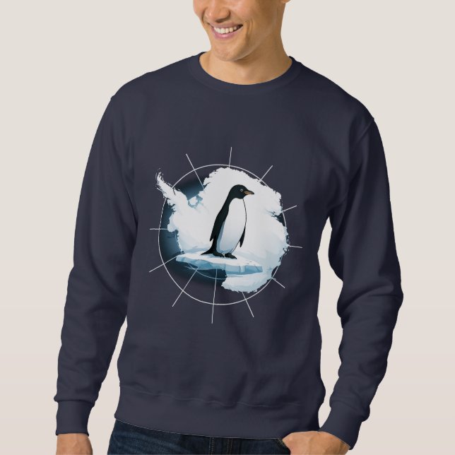 Antarktis Pingvin Emblem – Polarforskare Design Lång Ärmad Tröja (Framsida)