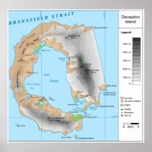 Antarktis Sydshetland Karta av Deception Island Poster