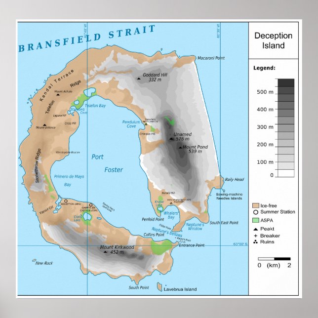 Antarktis Sydshetland Karta av Deception Island Poster (Framsidan)