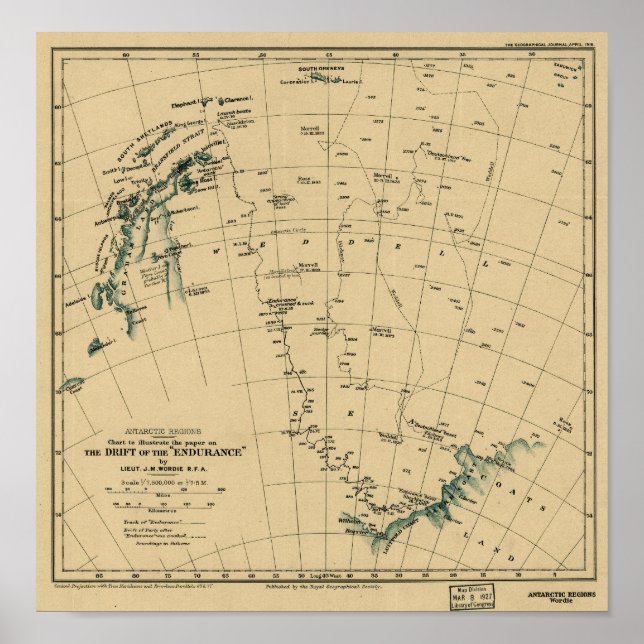 Antartic Regions "Drift of the Endurance" 1918 Kar Poster (Framsidan)