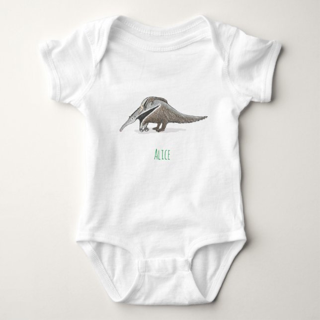 Anteater baby 1-biet-kroppsdräkt med baby namn t shirt (Framsida)