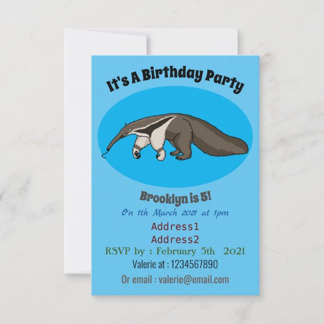 Anteater lycklig tecknad illustration inbjudningar (Framsida)