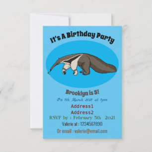 Anteater lycklig tecknad illustration inbjudningar