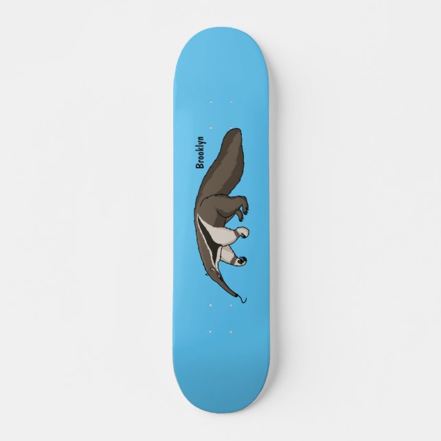 Anteater lycklig tecknad illustration mini skateboard bräda 18,5 cm (Framsida)