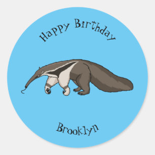 Anteater lycklig tecknad illustration runt klistermärke