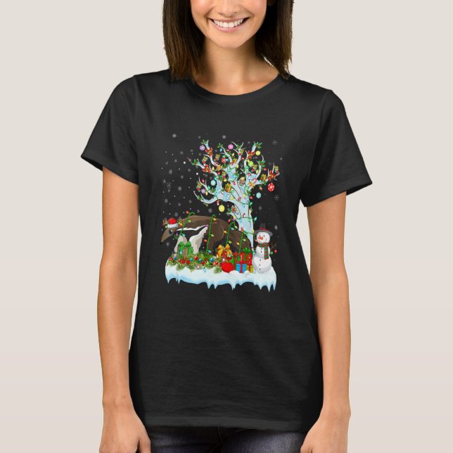Anteater  Santa's Hat Lighting Anteater Christmas  T Shirt (Framsida)
