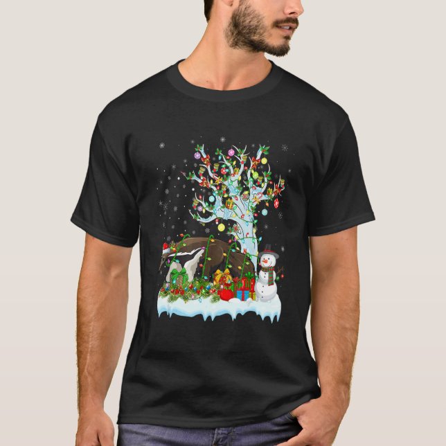 Anteater  Santa's Hat Lighting Anteater Christmas  T Shirt (Framsida)