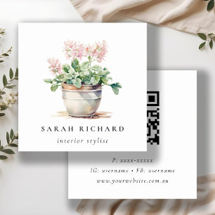 Antecknad Blommigt House Plants Botanias QR-kod Fyrkantigt Visitkort