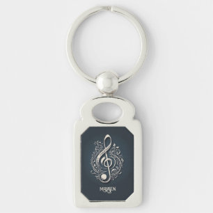 Anteckning för eget namn Musical Clef Rektangulärt Silverfärgad Nyckelring