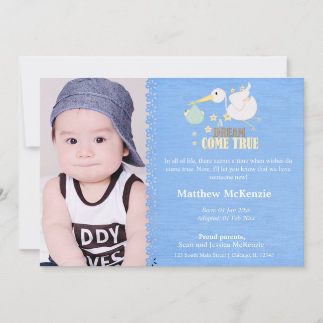 Anteckning om adoption Boy Meddelande (Framsida)