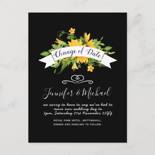 Anteckning om ändring av datumuppskjutningsplaner vykort (Framsida)