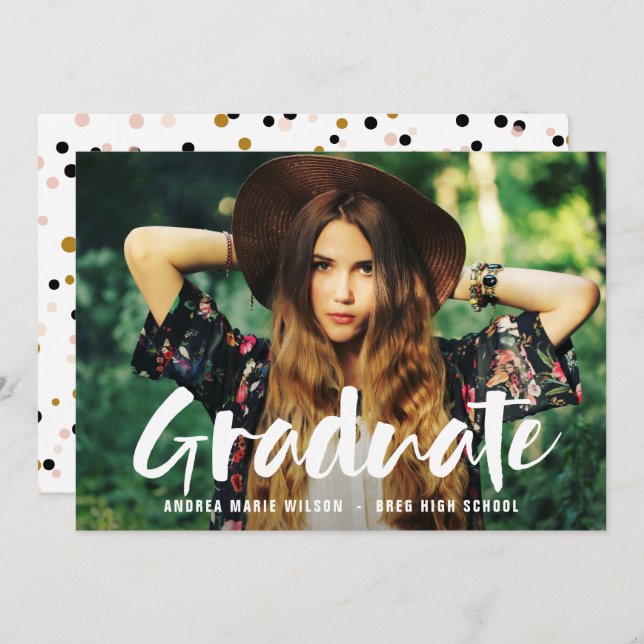 Anteckning om fotot Studenten i vitt penselskript Inbjudningar (Fram/baksida)