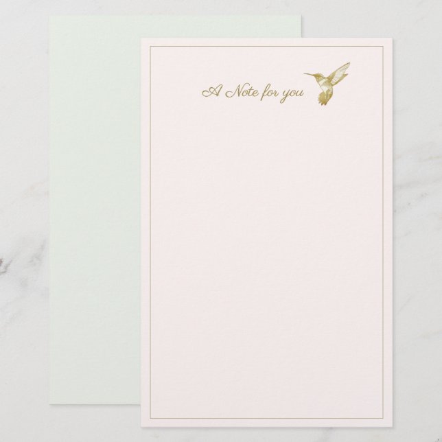 Anteckning till dig Guld Glimmer Hummingbird Brevpapper (Fram/baksida)