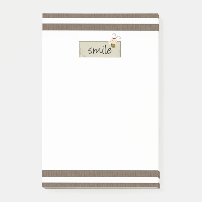 Anteckningar Brun & Vit Randig Humlebi Floral  Post-it Block (Framsida)