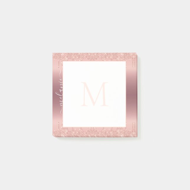 Anteckningar om Monogram Namn Ro Guld Glitter efte Post-it Block (Framsida)