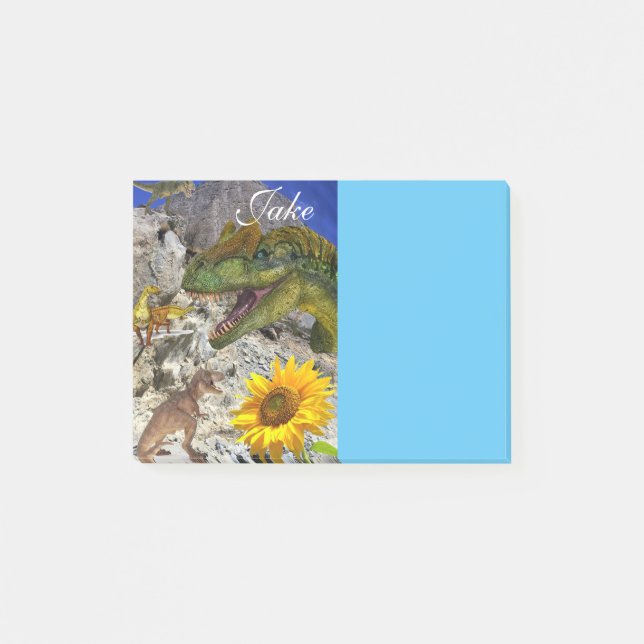 Anteckningar Post it-lappar, Solros Blommig Dinosa Post-it Block (Framsida)