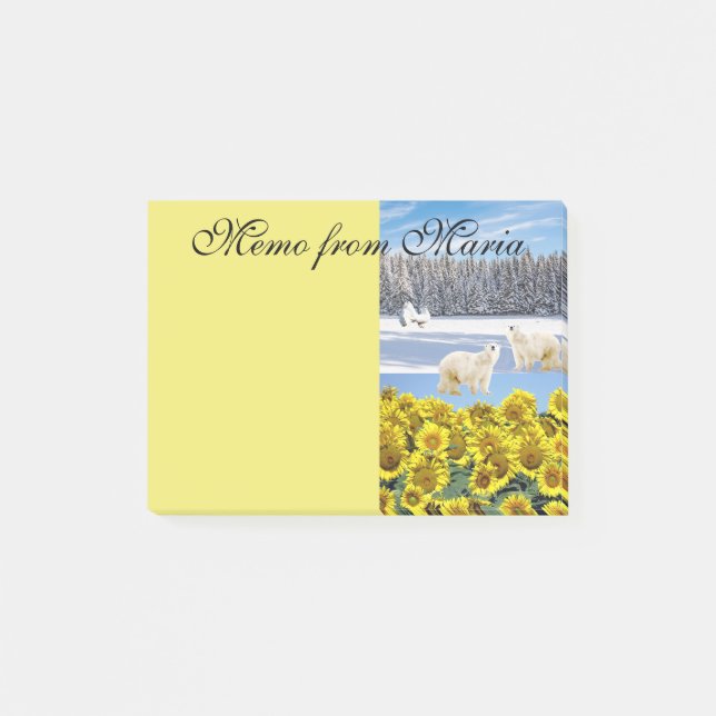 Anteckningar Post it-lappar, Solros Isbjörn Blommi Post-it Block (Framsida)