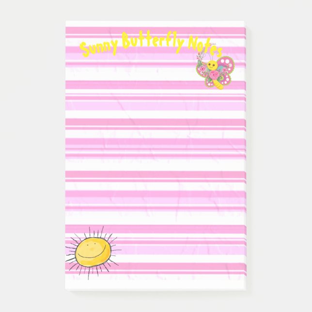 Anteckningar Rosa Ränder Fjäril Sol Post-it Block (Framsida)